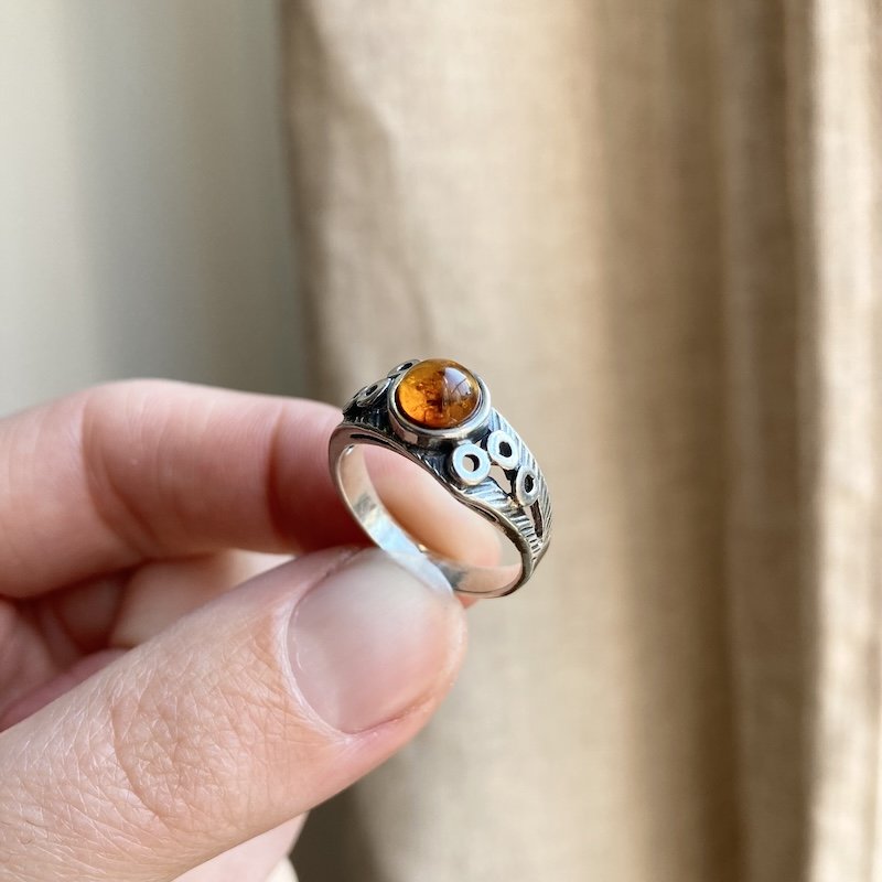 Funky Vintage Sterling Silver Amber Ring
