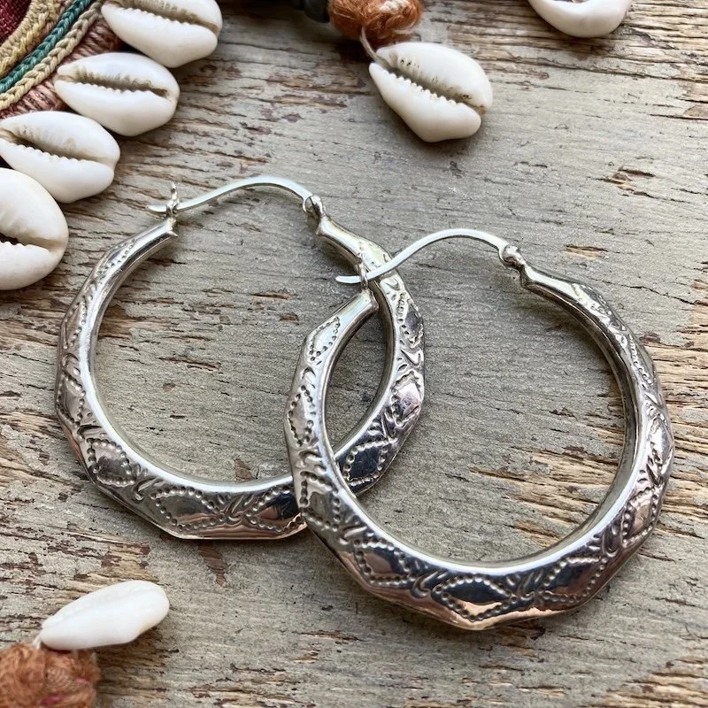 sterling silver patterned Creole hoops 2.jpeg