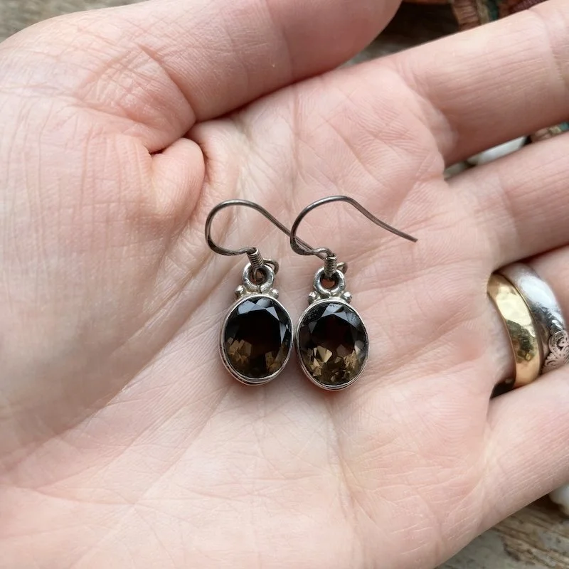 vintage sterling silver smokey quartz earrings 5.jpeg