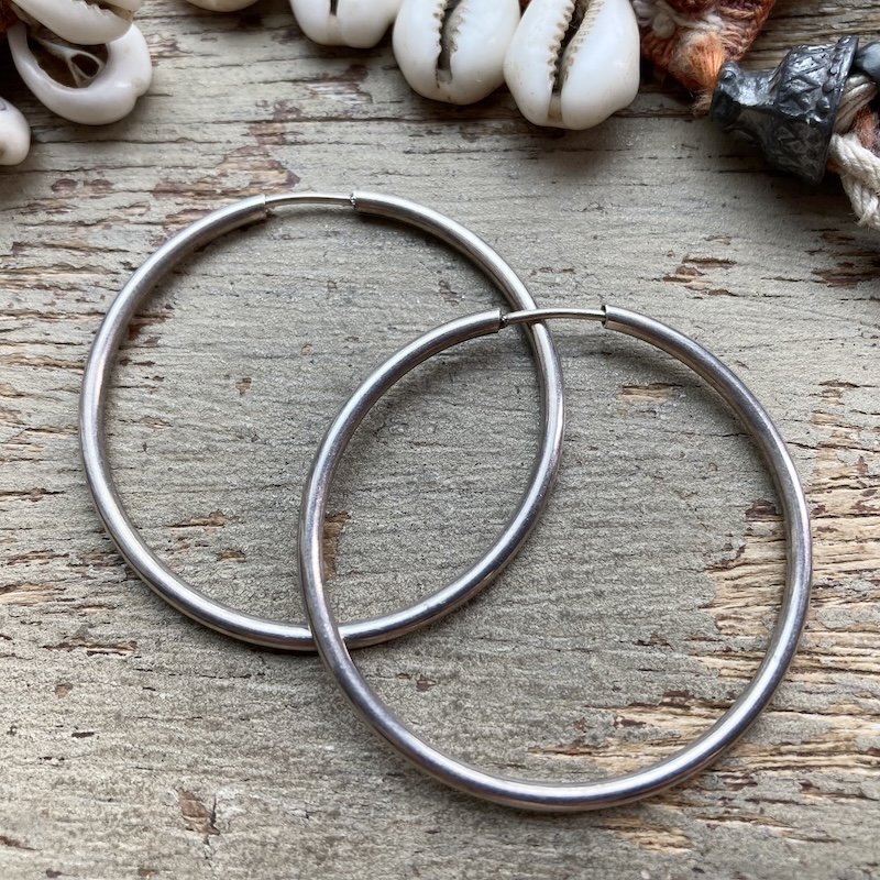 Fab Vintage Large Simple Sterling Silver Hoops