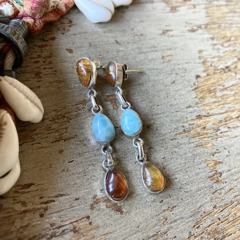vintage sterling silver amber and larimar earrings 1.jpeg