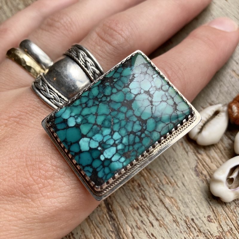 Stunning Vintage Chunky Solid Silver and Turquoise Ring