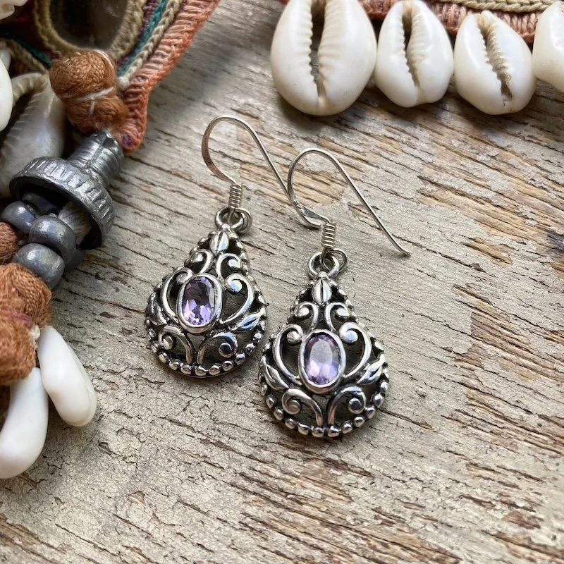 vintage openwork sterling silver amethyst earrings 2.jpeg