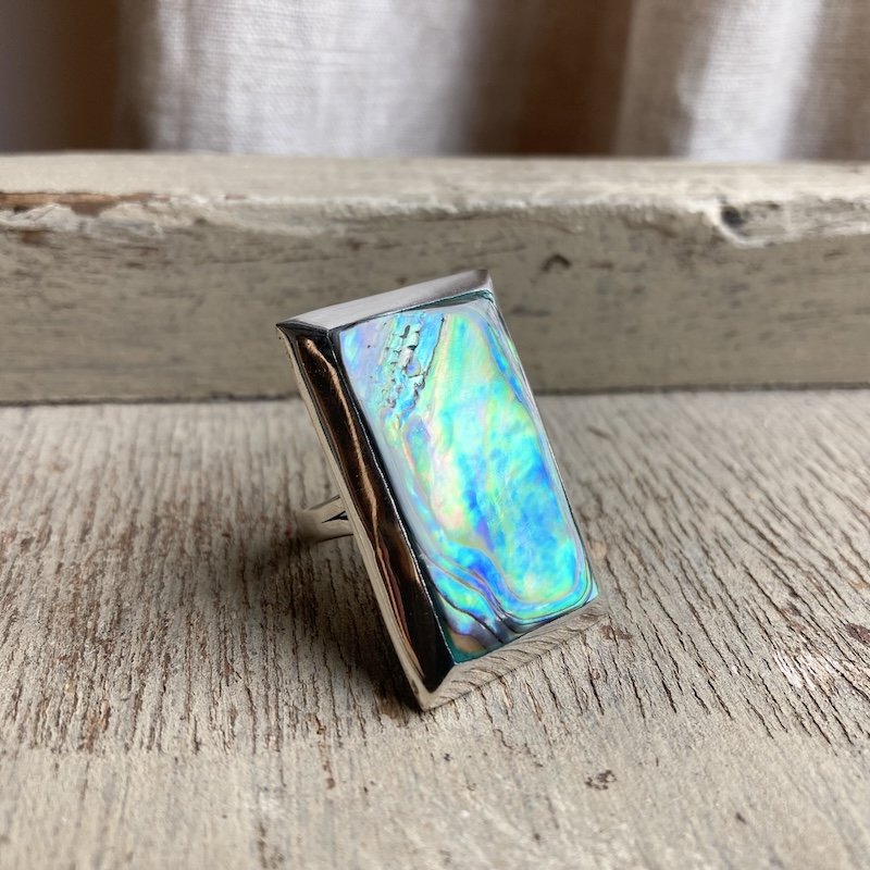 Beautiful Vintage Sterling Silver Abalone Shell Ring