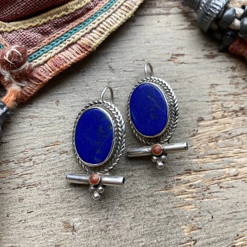 Beautiful Vintage Sterling Silver Lapis Lazuli Earrings