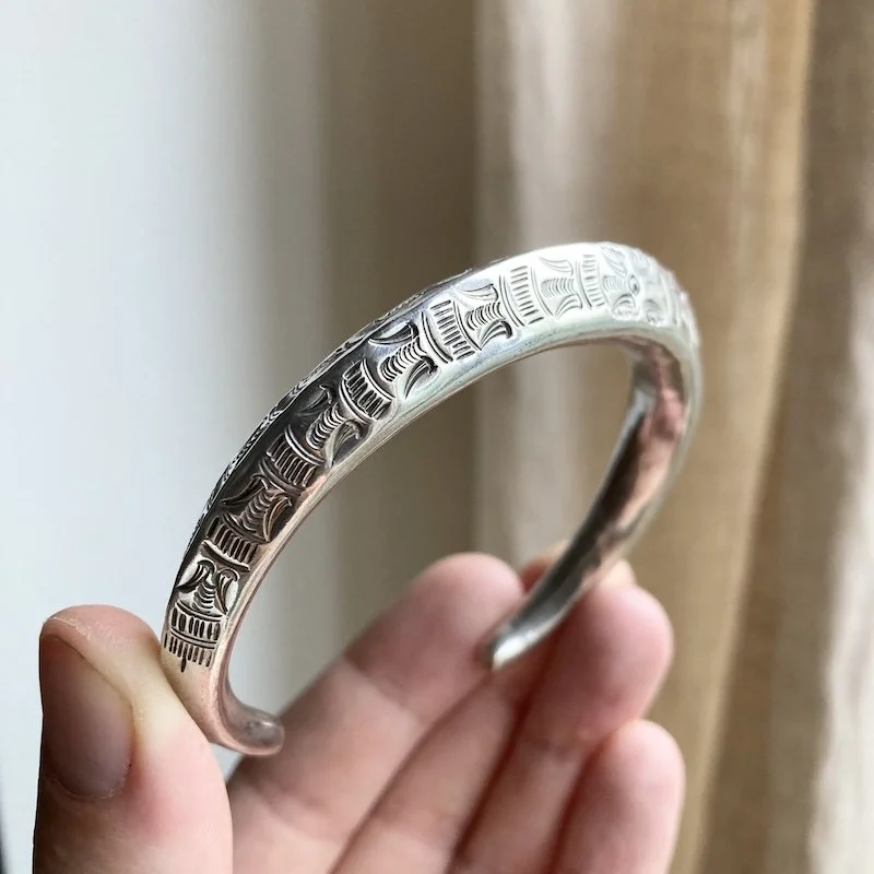 vintage ornately engraved sterling silver torque bangle 3.jpeg
