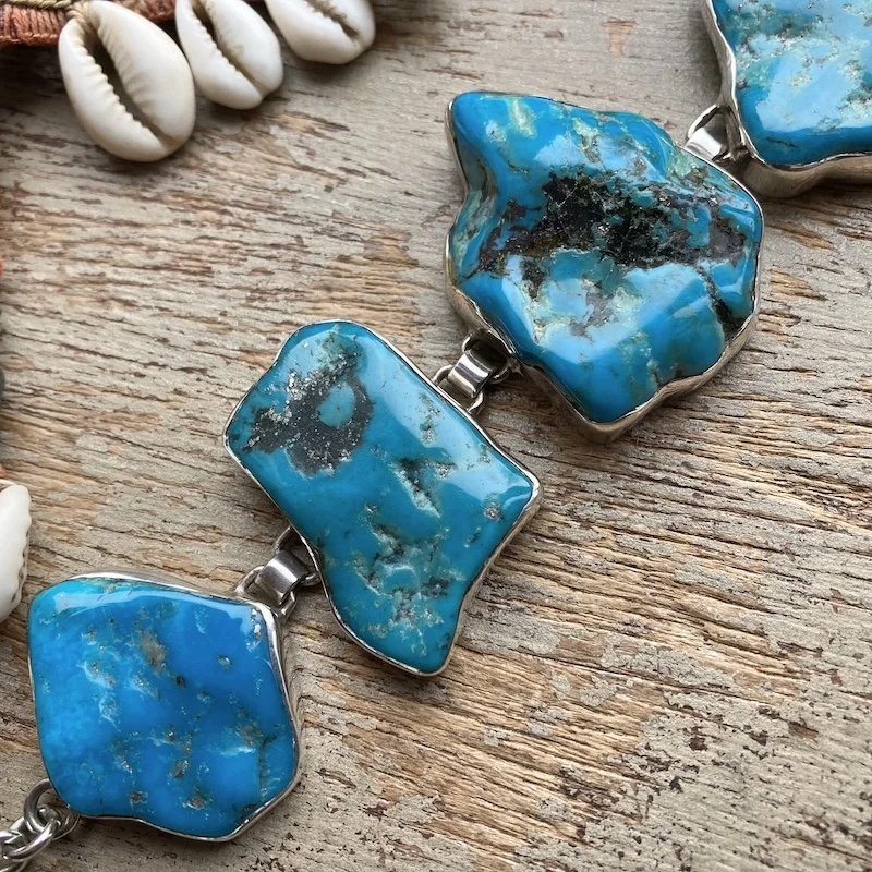 solid silver chunky natural turquoise nugget bracelet 3.jpeg