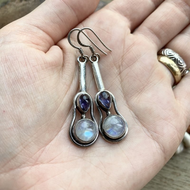 vintage sterling silver amethyst and rainbow moonstone earrings 4.jpeg