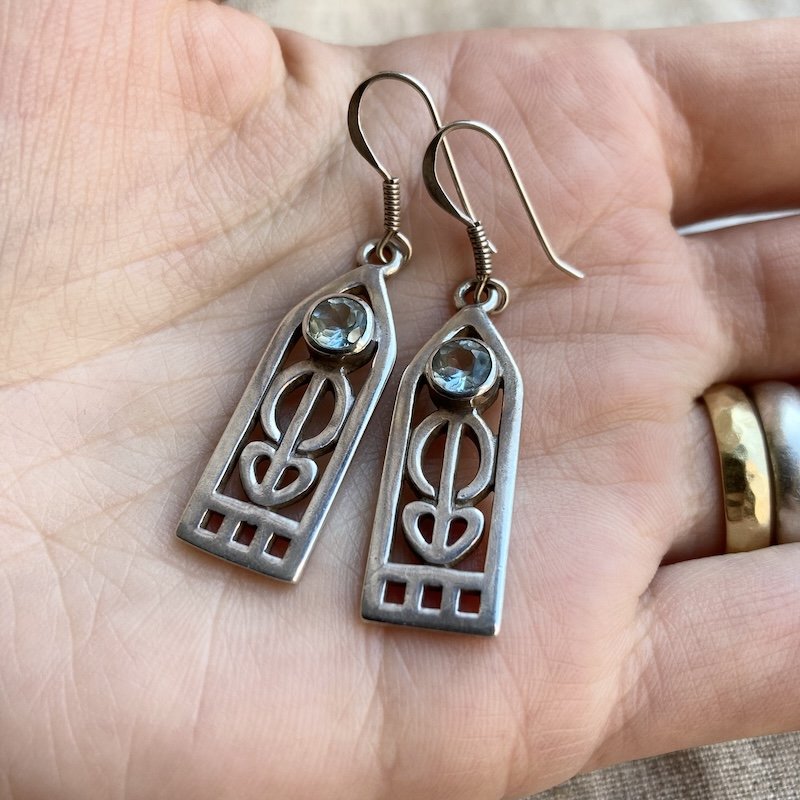 Elegant Vintage Sterling Silver Blue Topaz Earrings