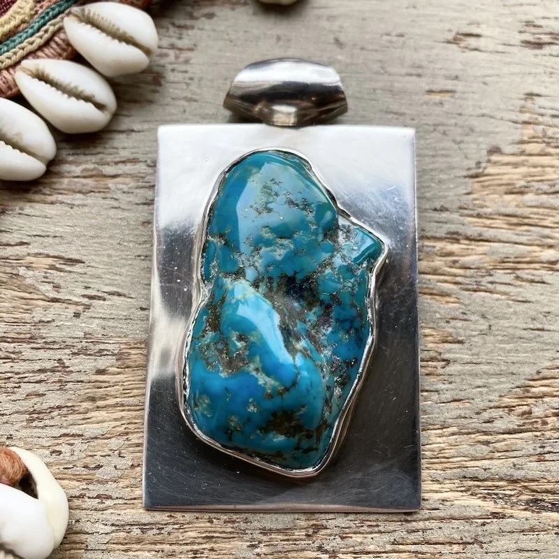 solid silver chunky natural turquoise nugget pendant 1.jpeg