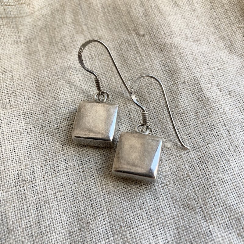 Vintage Simple Sterling Silver Square Earrings