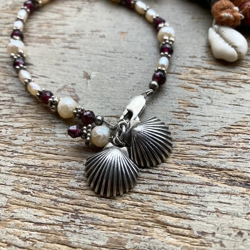 vintage sterling silver, pearl and garnet bracelet 2.jpeg