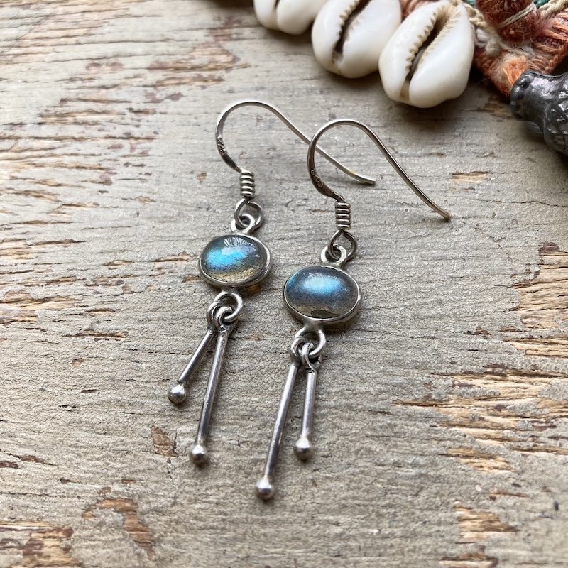 Pretty Sterling Silver Labradorite Dangly Earrings
