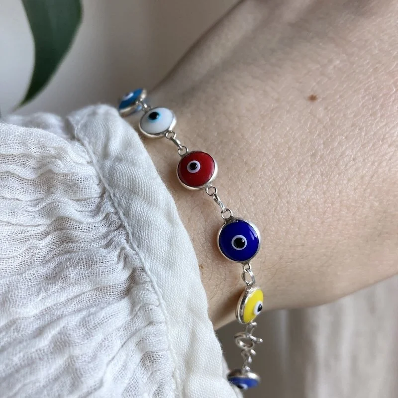 sterling silver and glass rainbow evil eye bracelet 5.jpeg