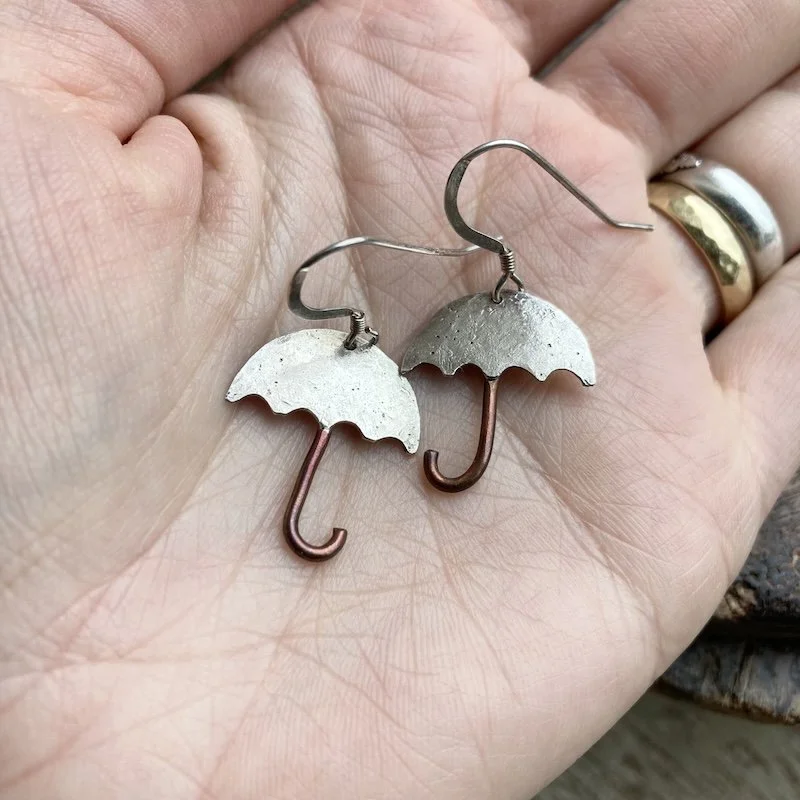 handmade sterling silver and copper umbrella earrings 3.jpeg