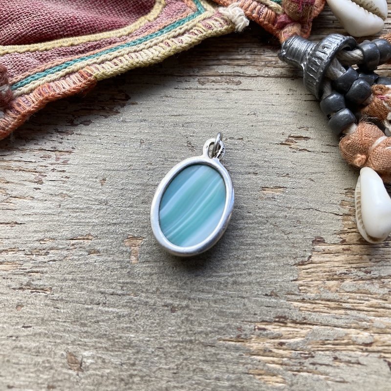 Beautiful Sterling Silver and Blue Banded Agate Pendant