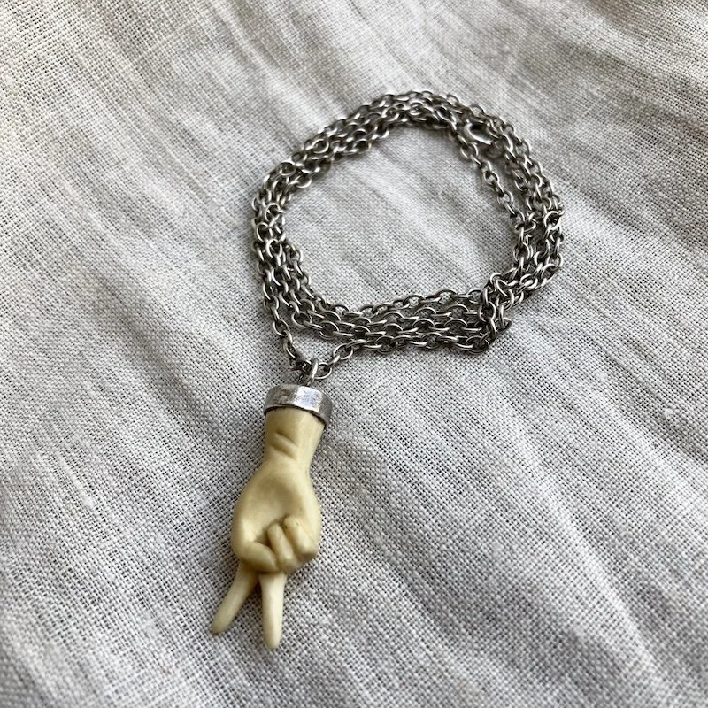 Amazing Vintage Sterling Silver and Carved Peace Sign Necklace
