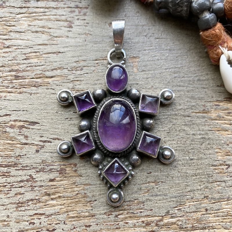 Amazing Vintage Ornate Sterling Silver Amethyst Pendant