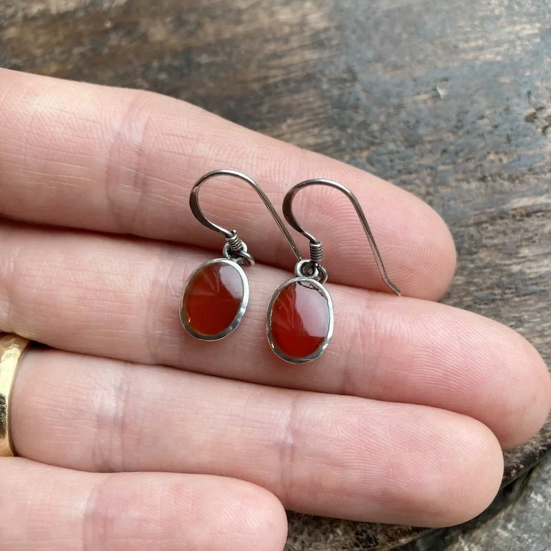 Cute Vintage Sterling Silver Carnelian Earrings