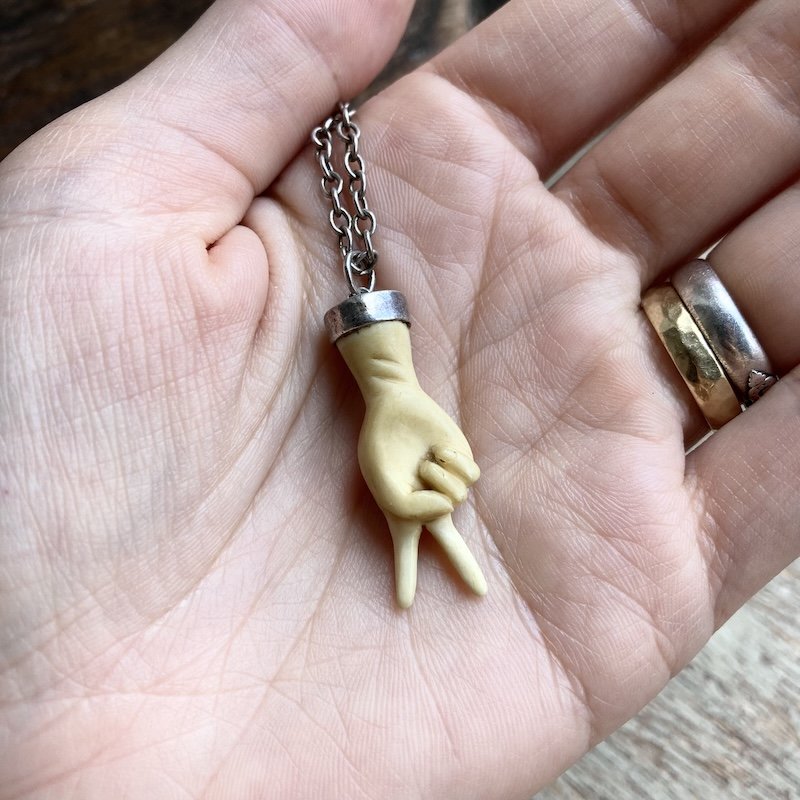 Amazing Vintage Sterling Silver and Carved Peace Sign Necklace
