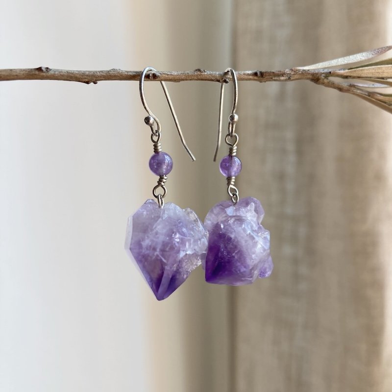 Magical Raw Amethyst Crystal Earrings