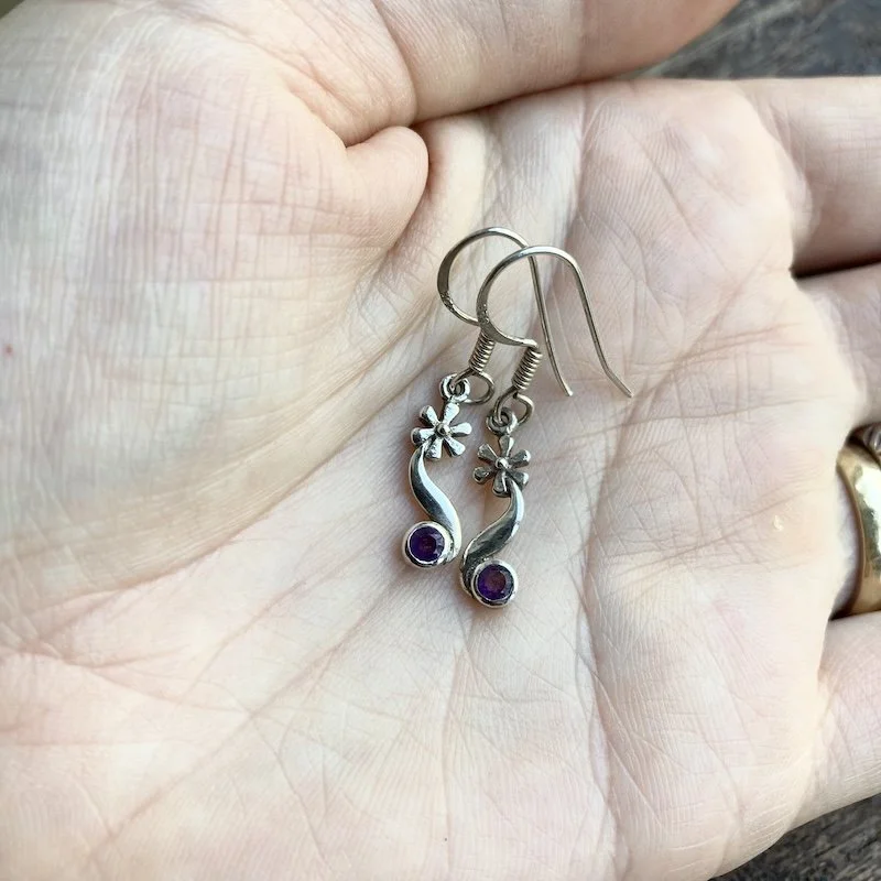 dainty sterling silver flower and amethyst earrings 3.jpeg