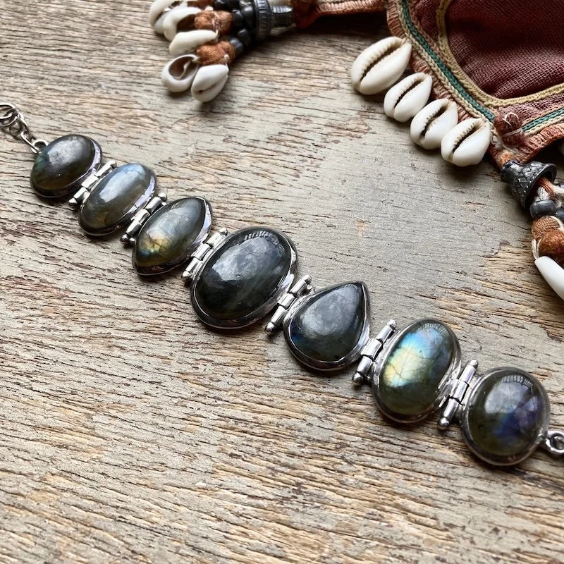 Dreamy Vintage Chunky Sterling Silver and Labradorite Bracelet
