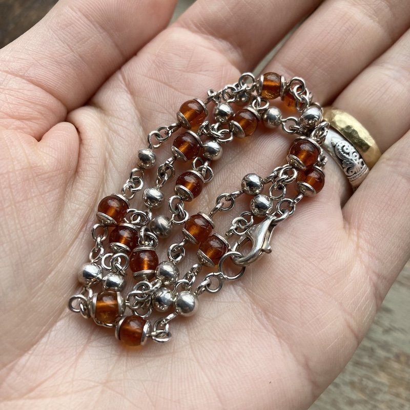 Dreamy Vintage Sterling Silver and Amber Necklace