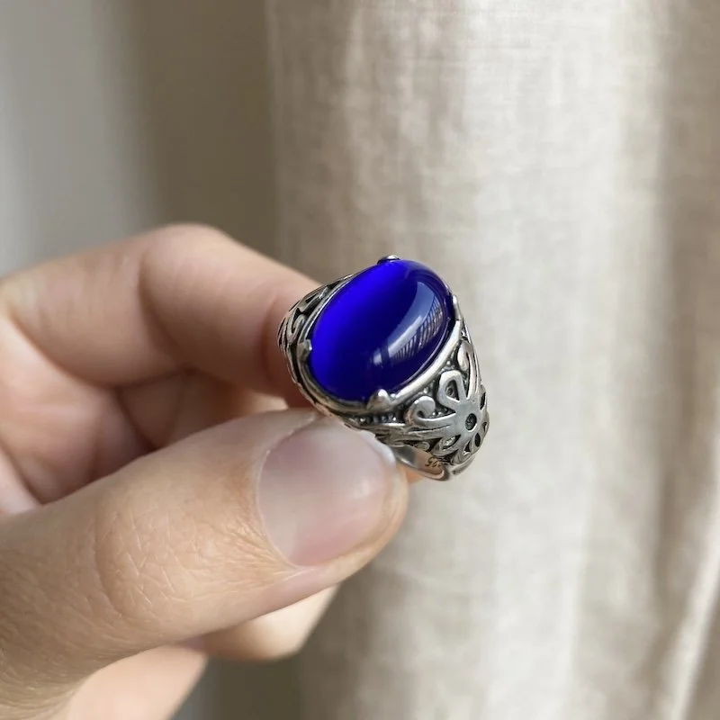 Dreamy Vintage Sterling Silver and Blue Glass Ring