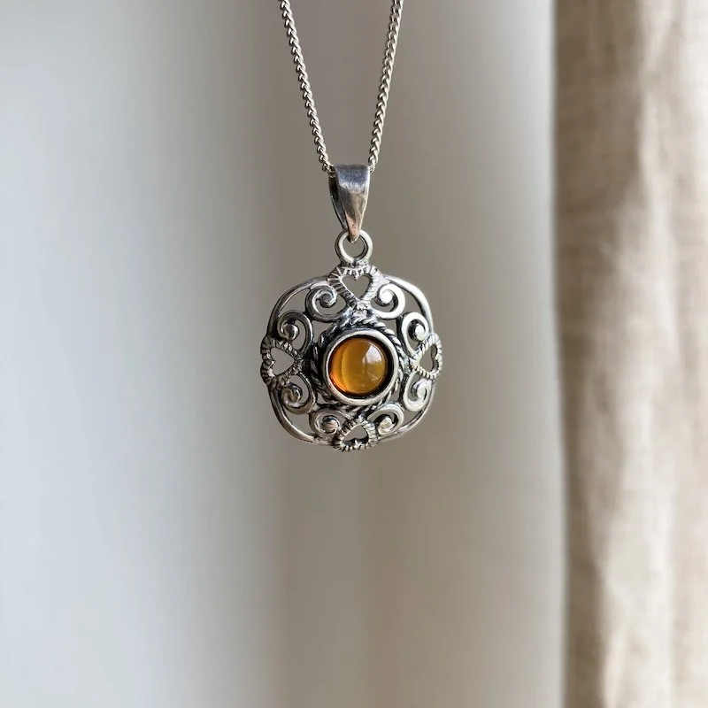 openwork sterling silver and amber necklace 1.jpeg
