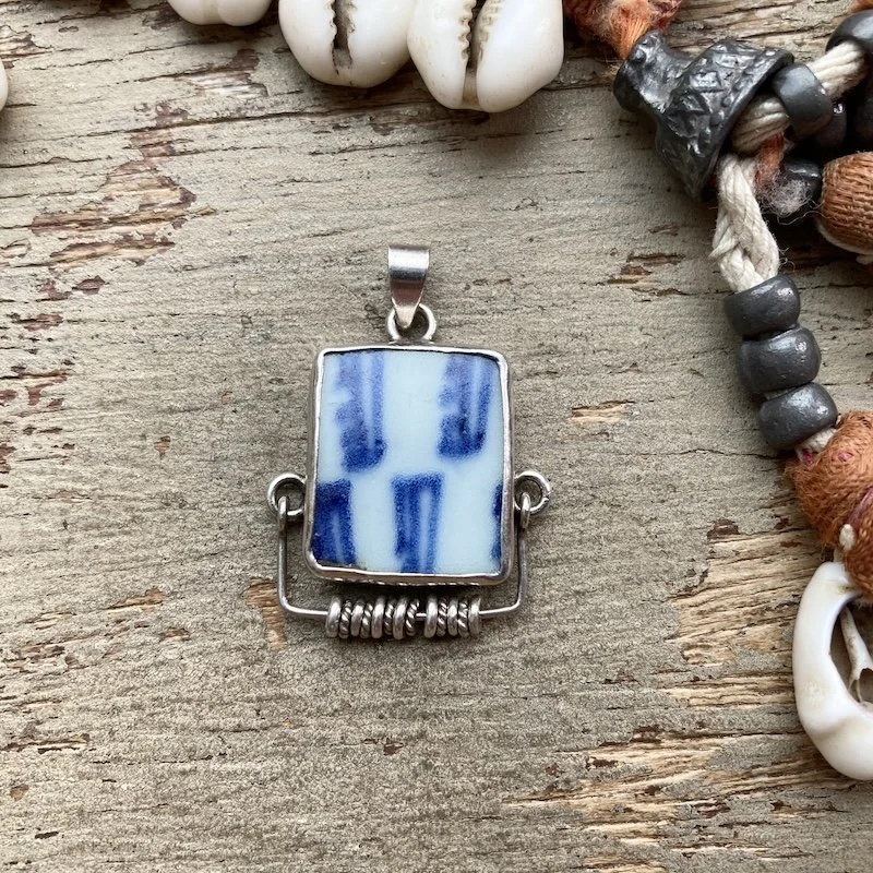 Amazing Vintage Sterling Silver and Porcelain Pendant