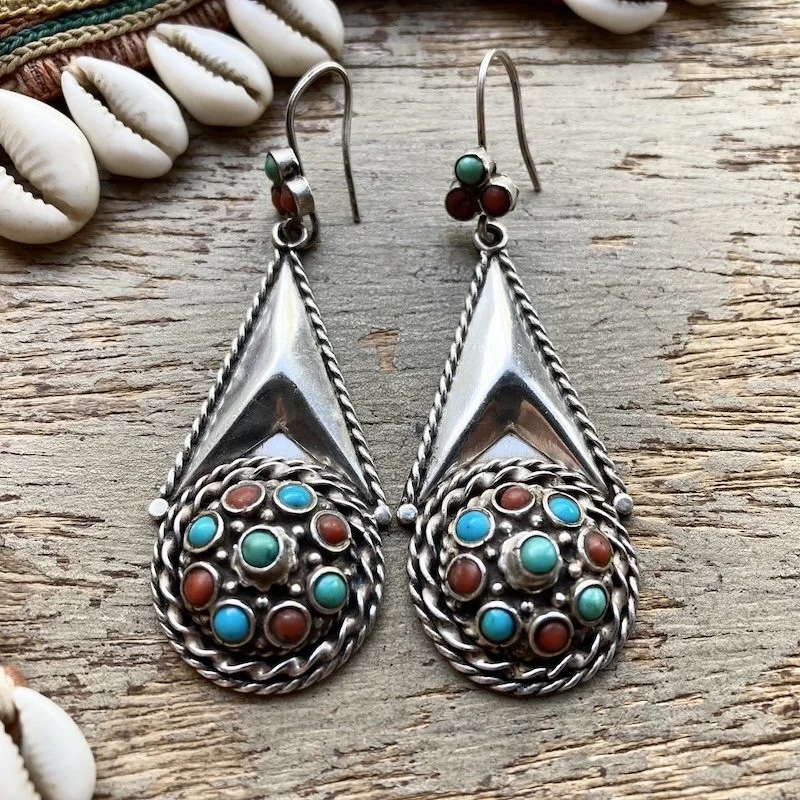 vintage sterling silver turquoise and coral earrings 1.jpeg