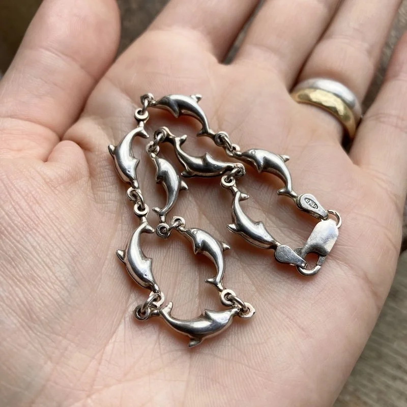 Pretty Vintage Sterling Silver Dolphin Bracelet