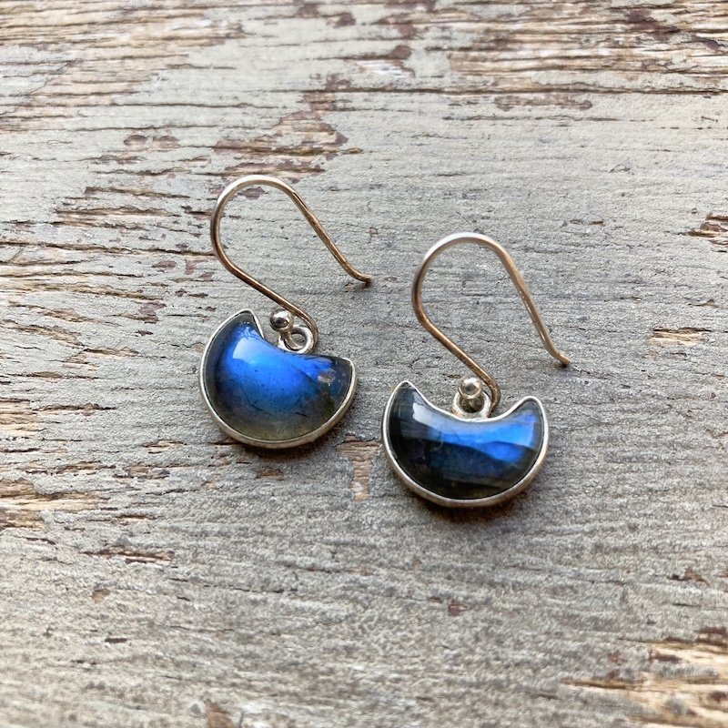 Dreamy Sterling Silver Labradorite Moon Earrings
