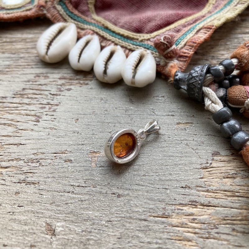 Cute Little Sterling Silver Amber Pendant