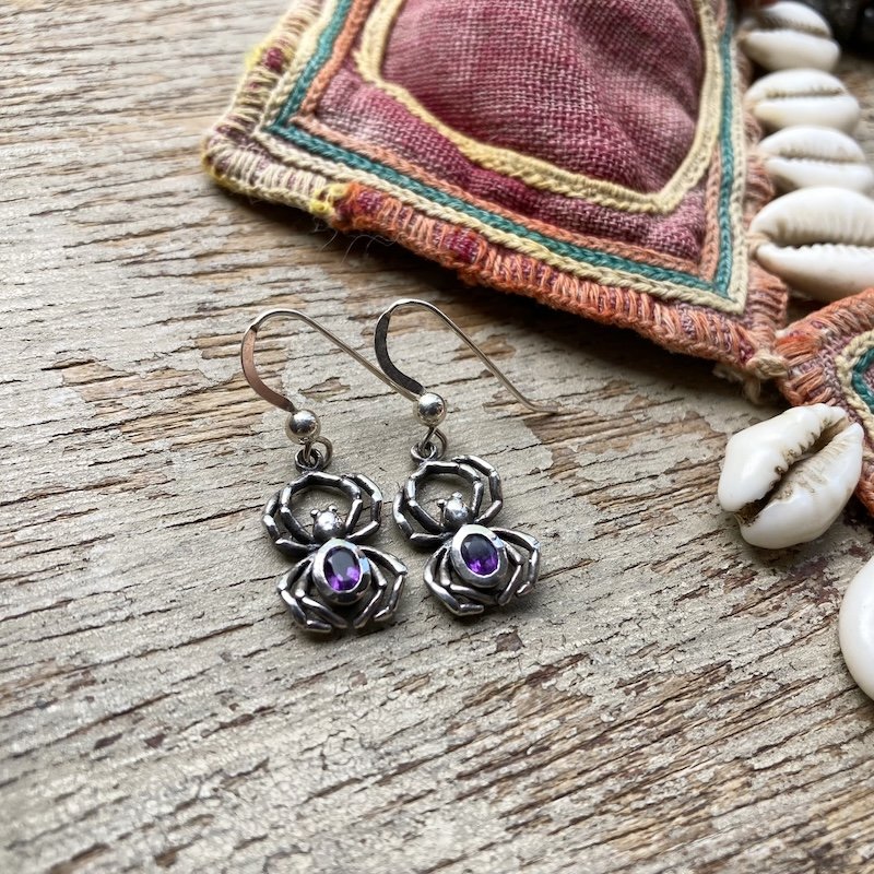 sterling silver amethyst spider earrings 2.jpeg