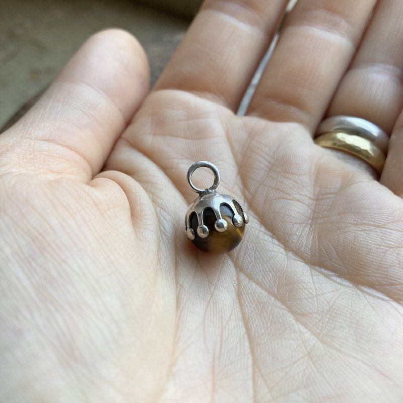 Cute Little Vintage Sterling Silver Tiger's Eye Pendant