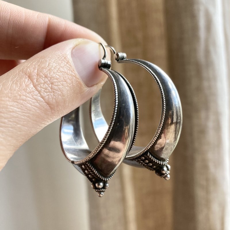 Funky Vintage Indian Sterling Silver Hoops