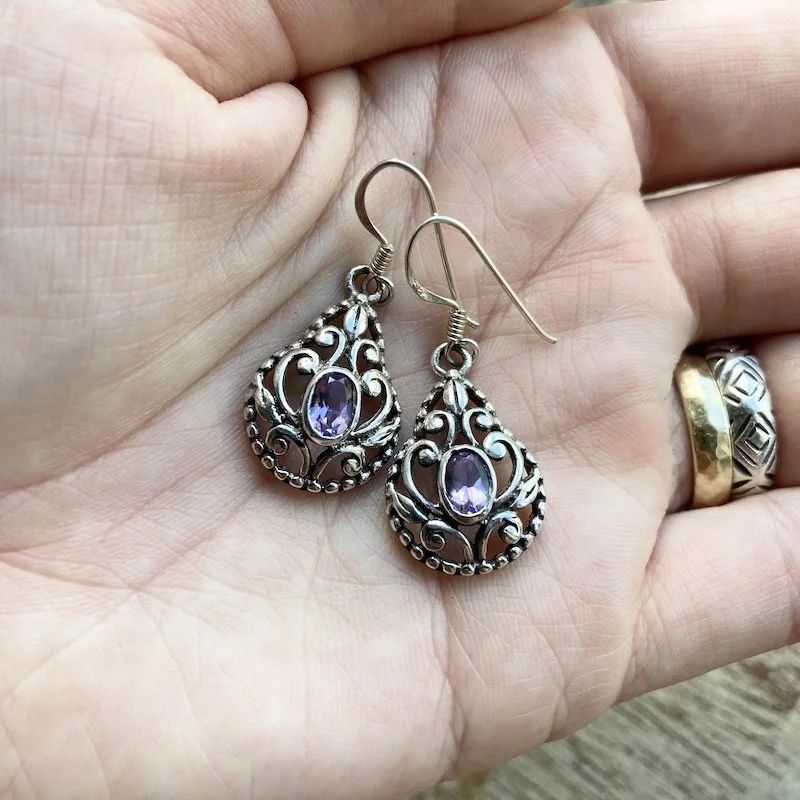 vintage openwork sterling silver amethyst earrings 4.jpeg