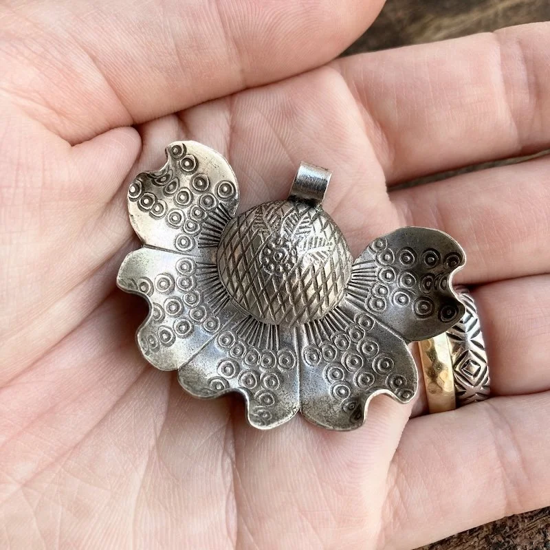handmade solid pure silver Karen Hill Tribe flower pendant 4.jpeg