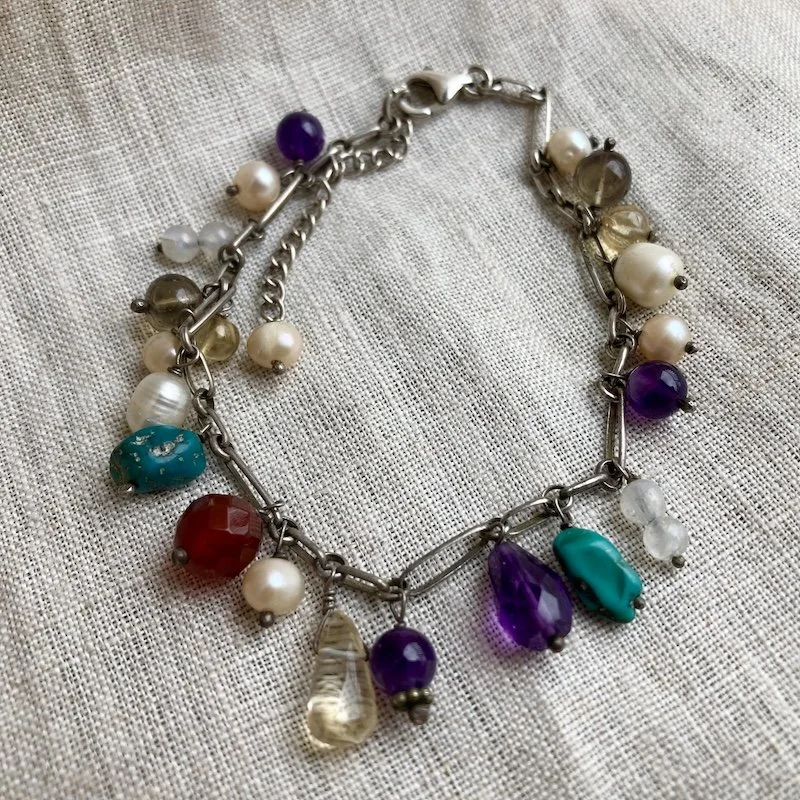 Beautiful Vintage Sterling Silver Crystal and Pearl Bracelet