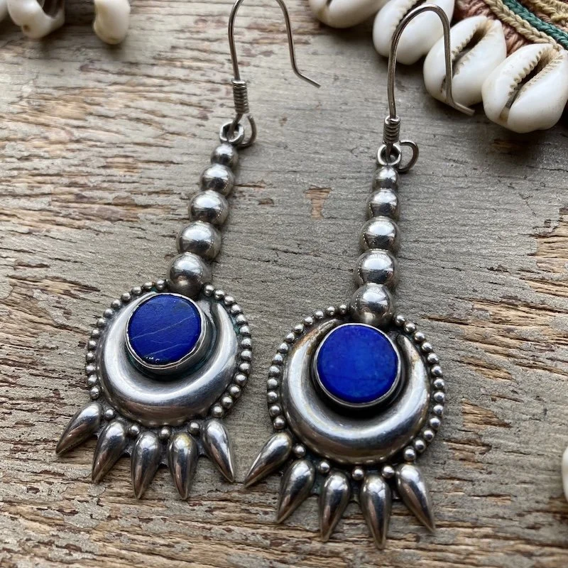 funky vintage sterling silver lapis lazuli earrings 2.jpeg