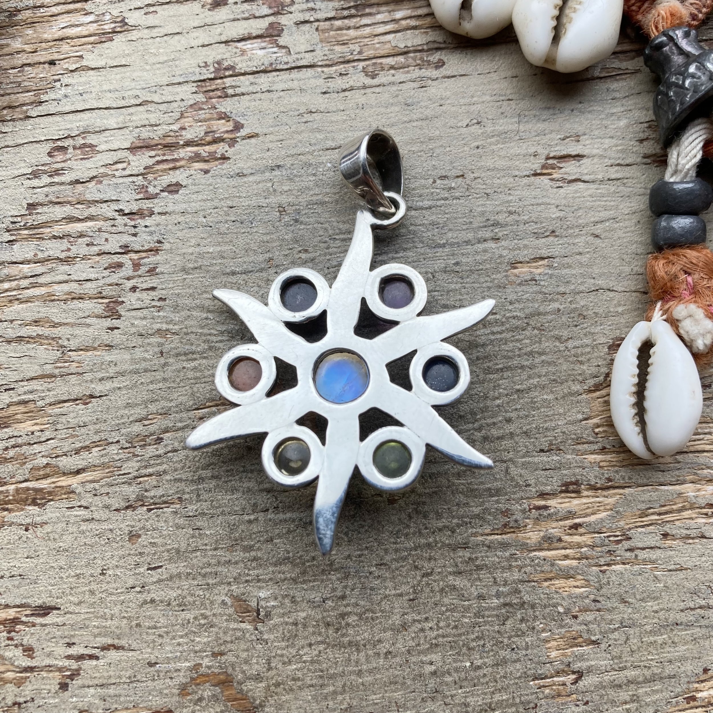 Sterling Silver Rainbow Crystal Sunburst Chakra Pendant