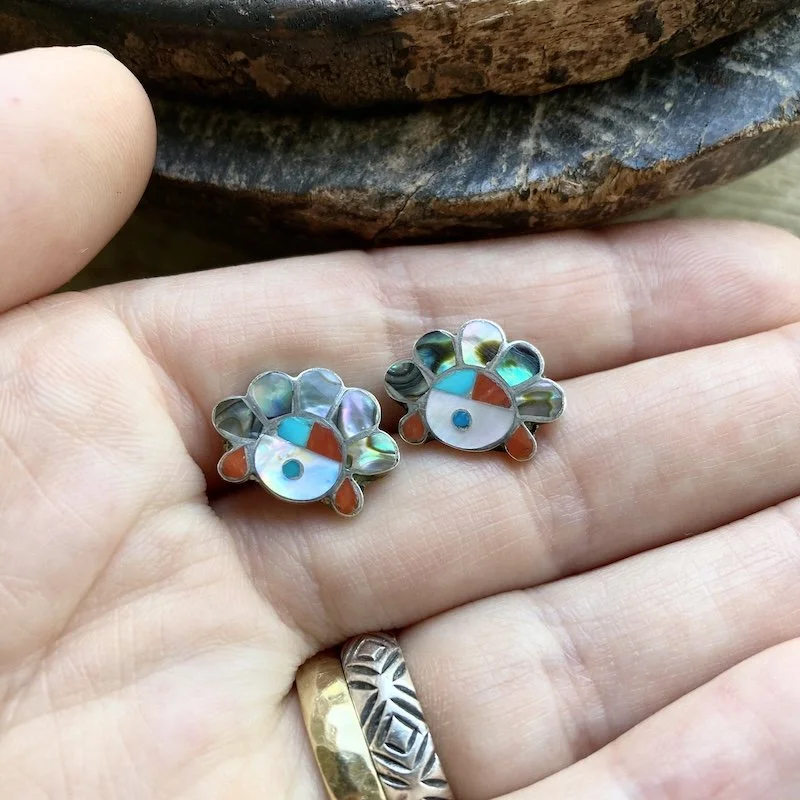 vintage sterling silver Zuni sun chief earrings 2.jpeg