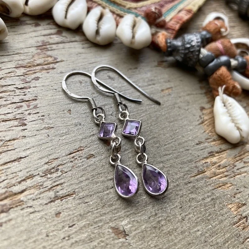 Dreamy Vintage Sterling Silver Sparkly Amethyst Earrings