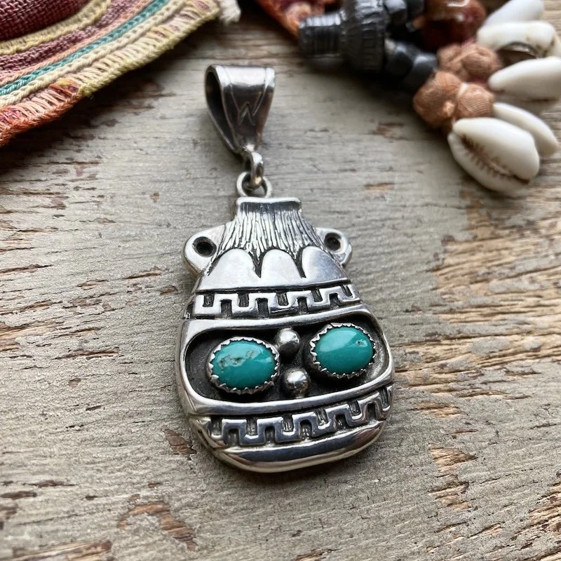 vintage Navajo sterling silver and turquoise vessel pendant 2.jpeg