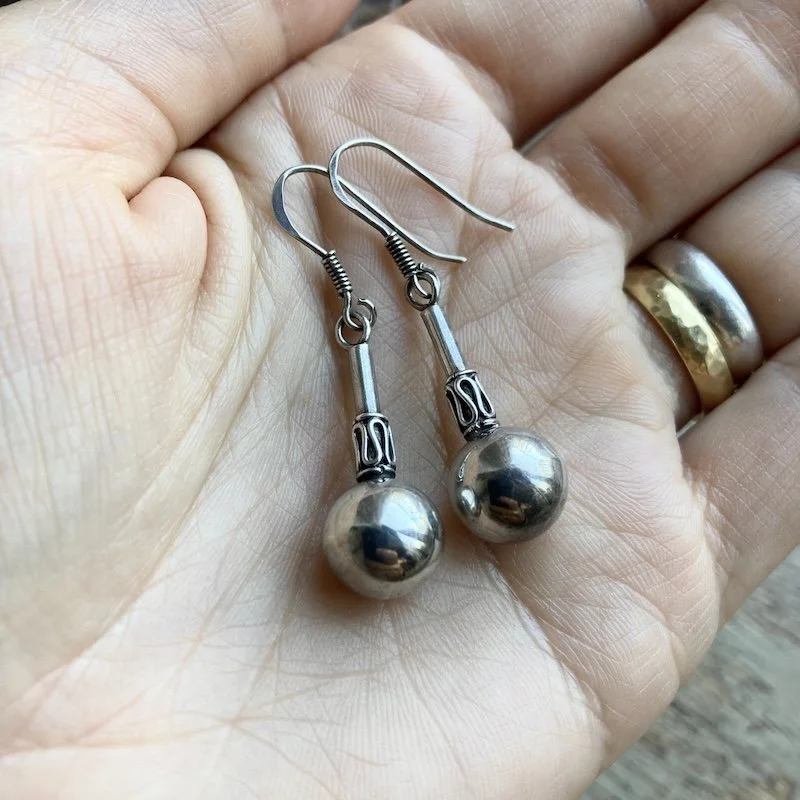 Funky Vintage Sterling Silver Dangly Bali Earrings