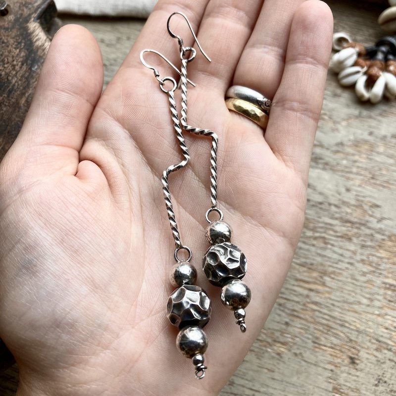 Amazing Vintage Funky Sterling Silver Dangly Earrings