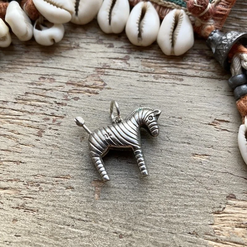Lovely Vintage Sterling Silver Zebra Pendant