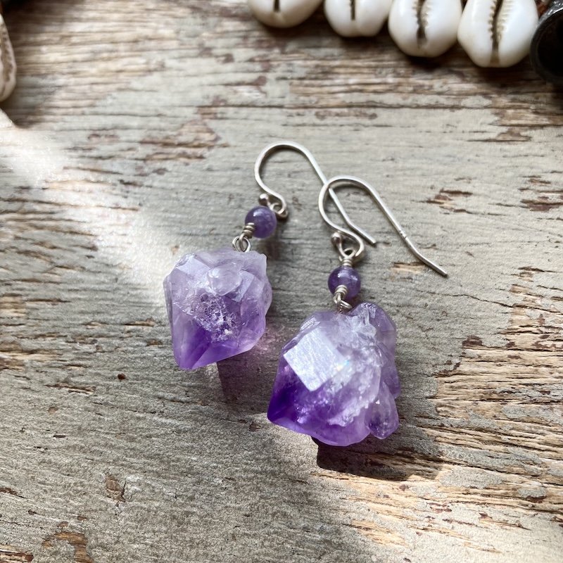 Magical Raw Amethyst Crystal Earrings